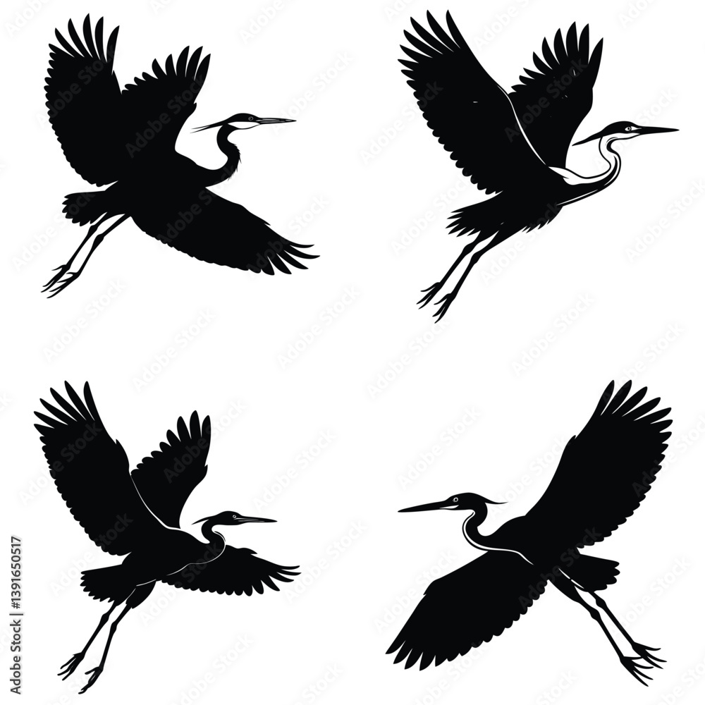 Obraz premium Heron Vector Silhouetted Bundle Set Collection