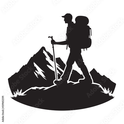 Silhouette Hiking Adventure Vector Illustration Design for Outdoor Enthusiasts