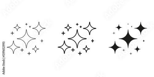 Sparkle Star Line And Solid Icon Set. Shining Twinkle Effect Symbol Collection. Isolated Vector Illustration