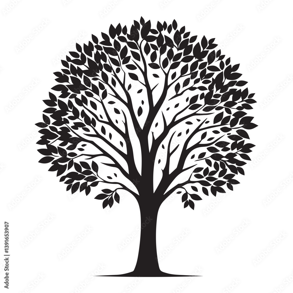 Circular Silhouette Tree Illustration for Landscape and Garden Designs