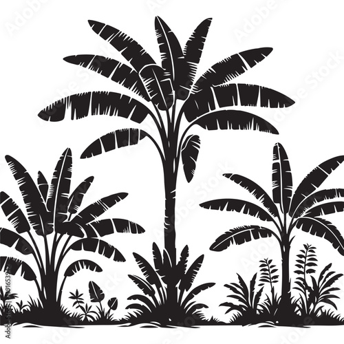 Tropical Banana Trees Silhouette Vector Illustration for Exotic Designs