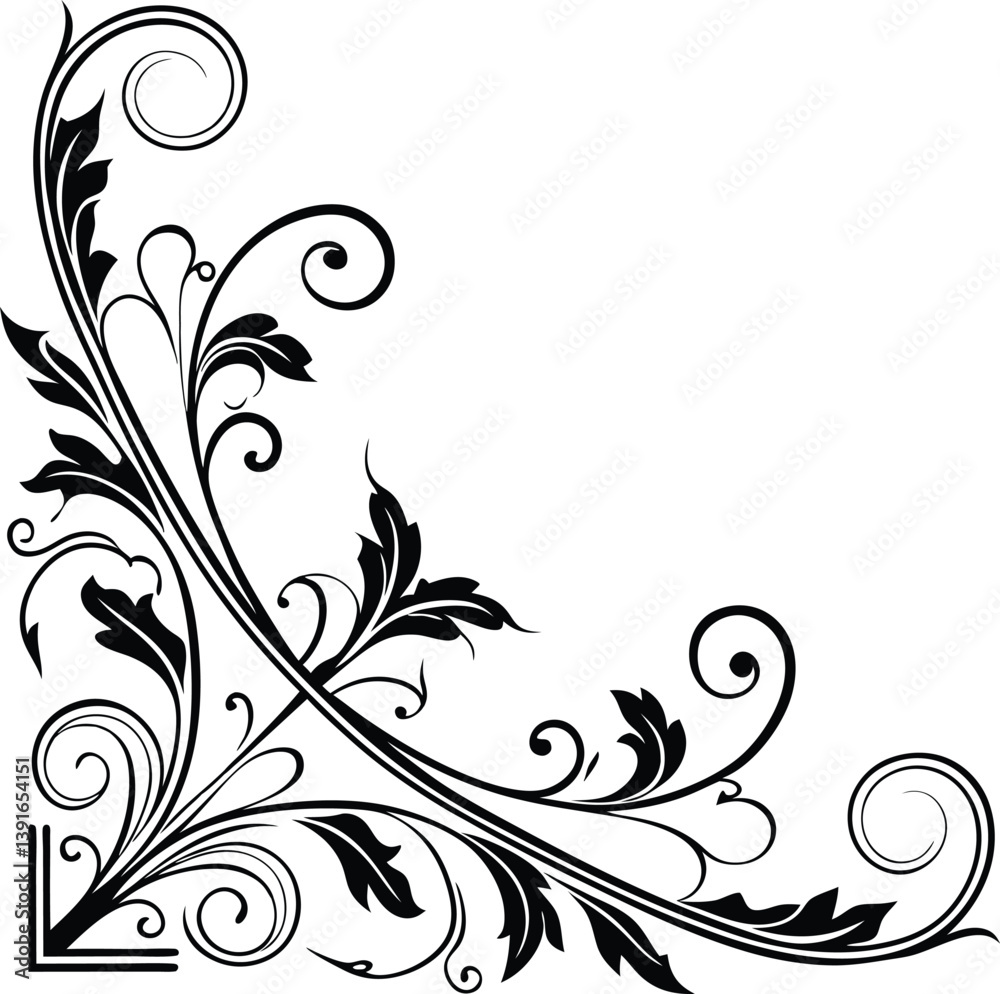 Abstract floral vector design with ornate elements and swirling patterns in a vintage style Abstract floral vector design with ornate elements and swirling patterns in a vintage style