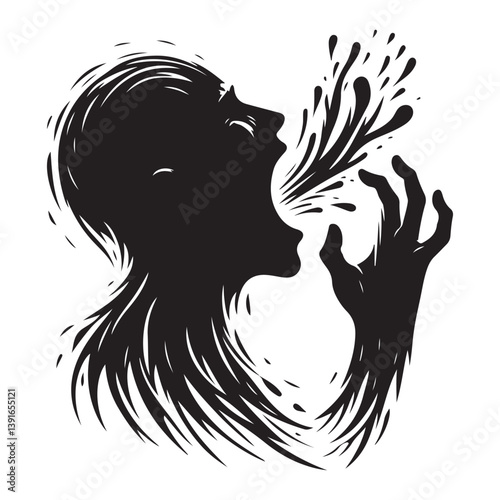 Silhouette Illustration of a Person Screaming in Distress and Anger