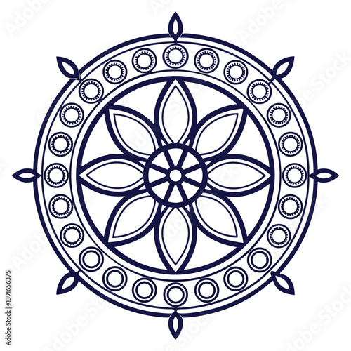 Buddhist Dharmachakra Wheel of Law Eight Spoked Mandala Design