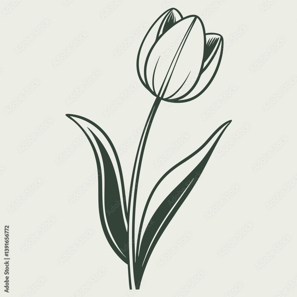 Obraz premium Elegant Monochrome Tulip Illustration, Botanical Line Art Drawing