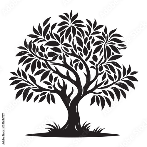 Fruitful Olive Tree Silhouette Vector Illustration Symbolizing Peace