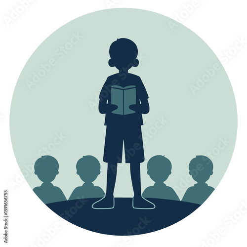 Young Boy Reading Aloud to Classmates Storytelling, Education, Literacy
