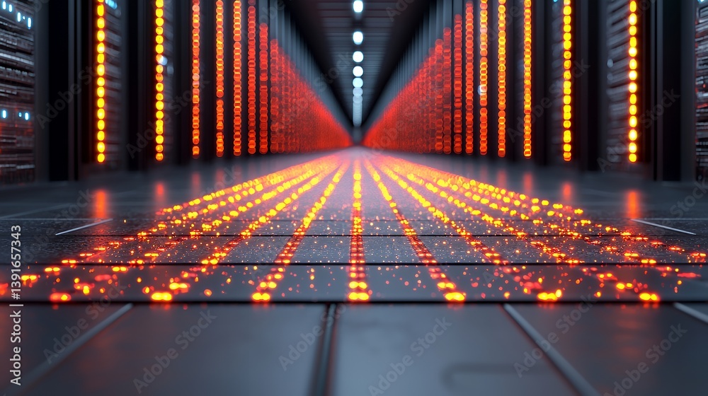 custom made wallpaper toronto digitalFuturistic server room with glowing orange le ds