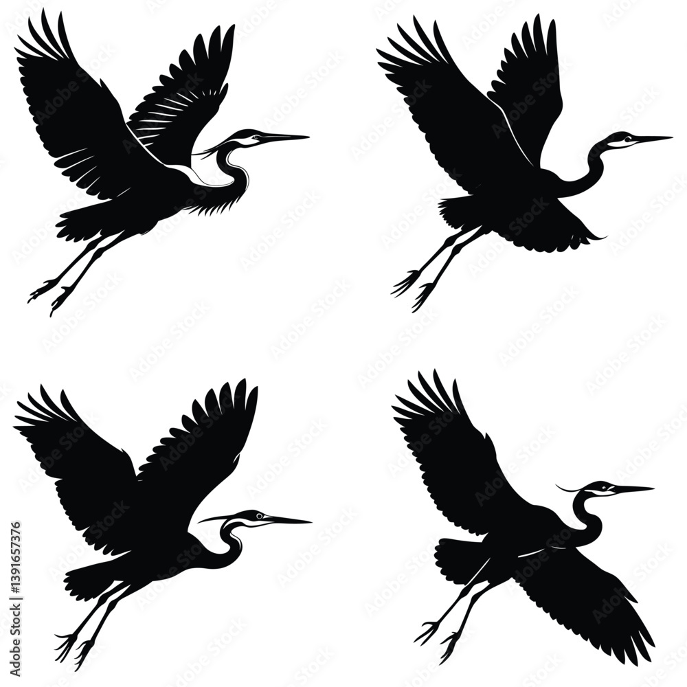 Obraz premium Heron Vector Silhouetted Bundle Set Collection