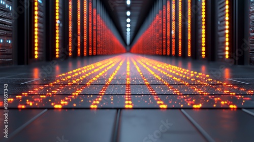 Wallpaper Mural Futuristic server room with glowing orange le ds Torontodigital.ca