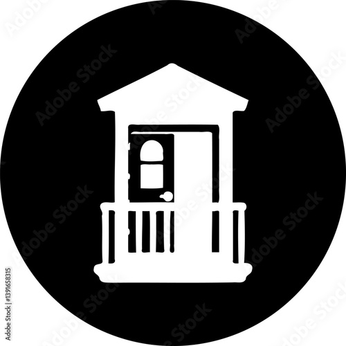 Stylized porch design with minimalist elements on a black background illustration