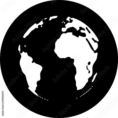 Stylized earth representation with continents in white on black background