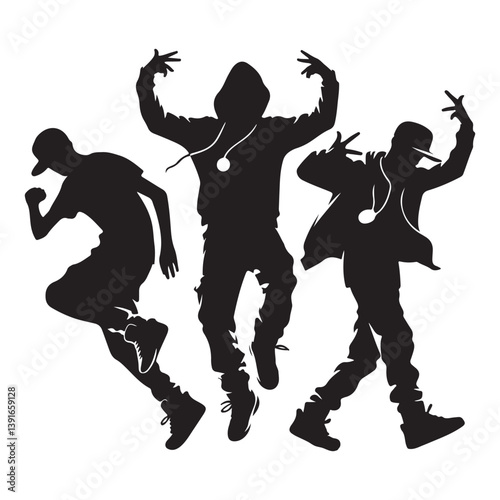 Dynamic Hip Hop Dancers Silhouette Vector Art Illustration
