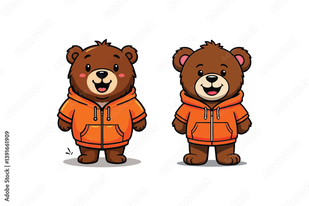 Fototapeta premium Bear Buddy Duo: Hoodie Comfort and Gentle Smiles, A Charming Cartoon Vector Pair