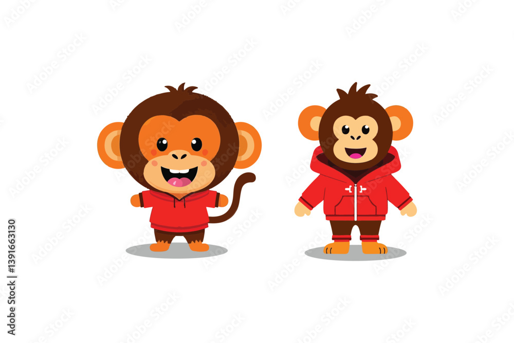 Fototapeta premium Pair of Playful Monkey Pals: Hoodie-Clad Companions in a Whimsical Vector Design