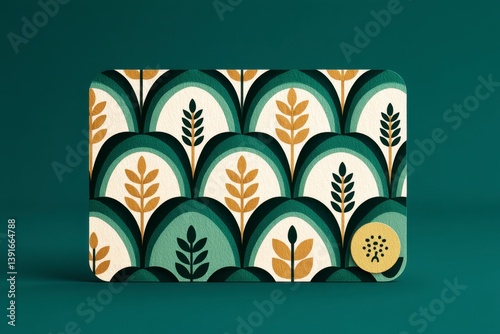Art Deco Green and Gold Leaf Pattern on Textured Card