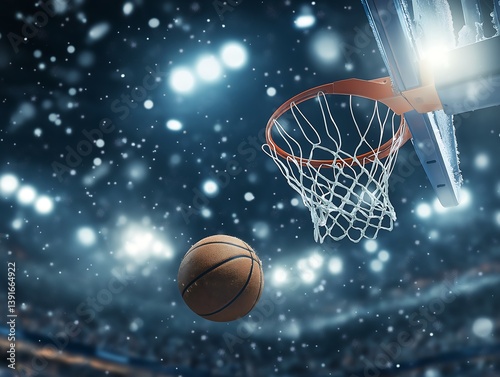 Winter Basketball Game: Snowy Night, Swishing Shot