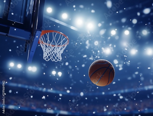 Winter Basketball Game: Snowy Night Arena Shot