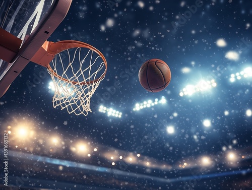Basketball in a Winter Wonderland: Stunning Shot of a Swishing Basket