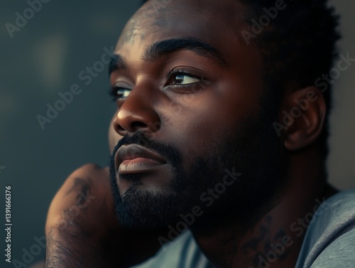 Pensive Portrait: A Close-Up of a Young Black Man Contemplating