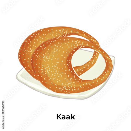 Colorful illustration of Kaak traditional Middle Eastern sweets and desserts. Perfect for Ramadan, Eid, or cultural food themes. High detail, vibrant style.