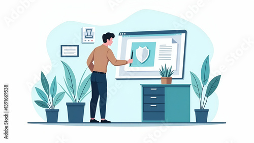 Flat Refined Imagery of Cyber Espionage: High-Resolution Digital Forensics & Covert Hacking in Cute Vector Style - Emphasizing Data Protection Strategies for Smart Business photo