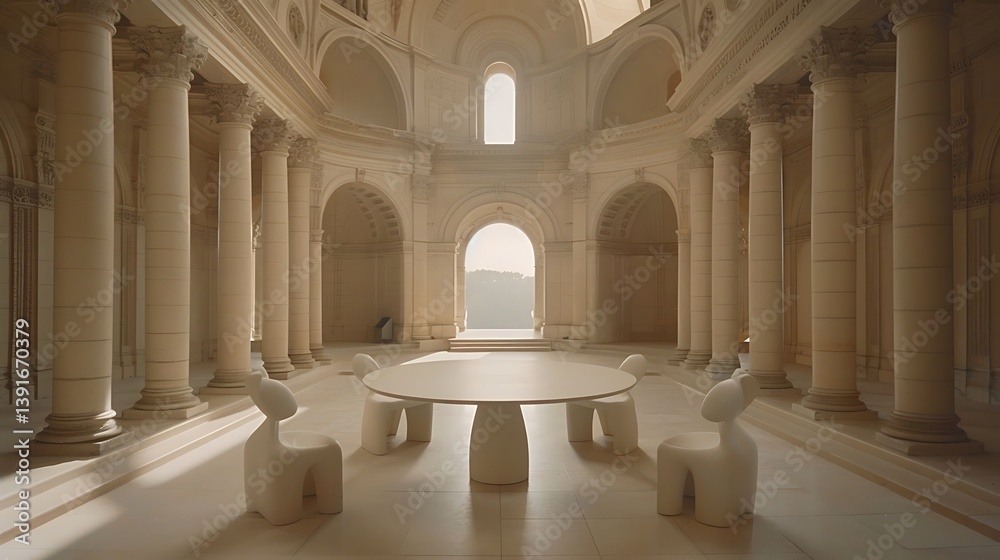 Fototapeta premium A grand building interior showcasing a meeting space with furniture elements