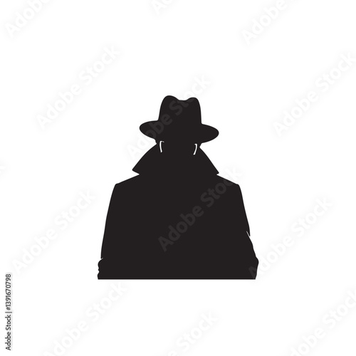 mysterious man silhouette detective in trench coat.