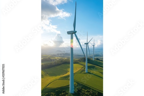 Obraz na płótnie Wind turbines on a hill overlooking a field w salonie