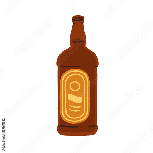 Beer pint in glass bottle, cold alcohol beverage. Craft brew with label, classic drink in traditional retro style. Pub and bar refreshment. Flat vector illustration isolated on white background