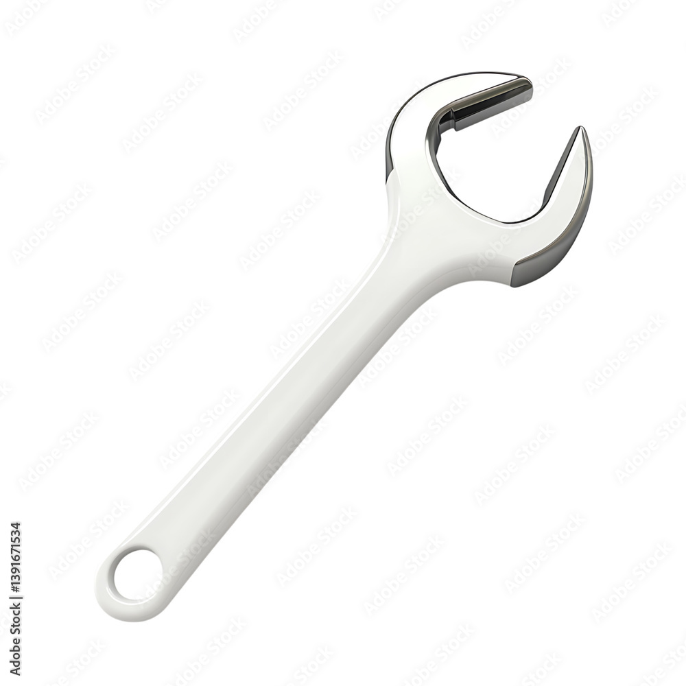 A 3D rendered metal wrench with one open end and one circular ring end, displayed in a clean minimalist style and isolated on a black background for clarity A 3D rendered metal wrench with one open end and one circular ring end, displayed in a clean minimalist style and isolated on a black background for clarity