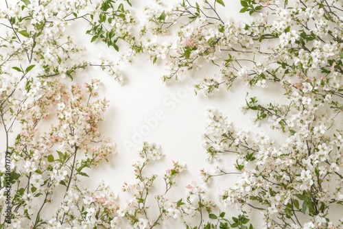 Obraz na płótnie Delicate spring blossoms frame a pristine white background w salonie