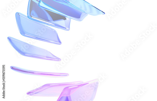 Fototapeta Naklejka Na Ścianę i Meble -  3d abstract geometric background with rainbow glass plates top view. Crystal rectangles with blue pink gradient texture, light refraction and shadow. Fashion banner with empty space