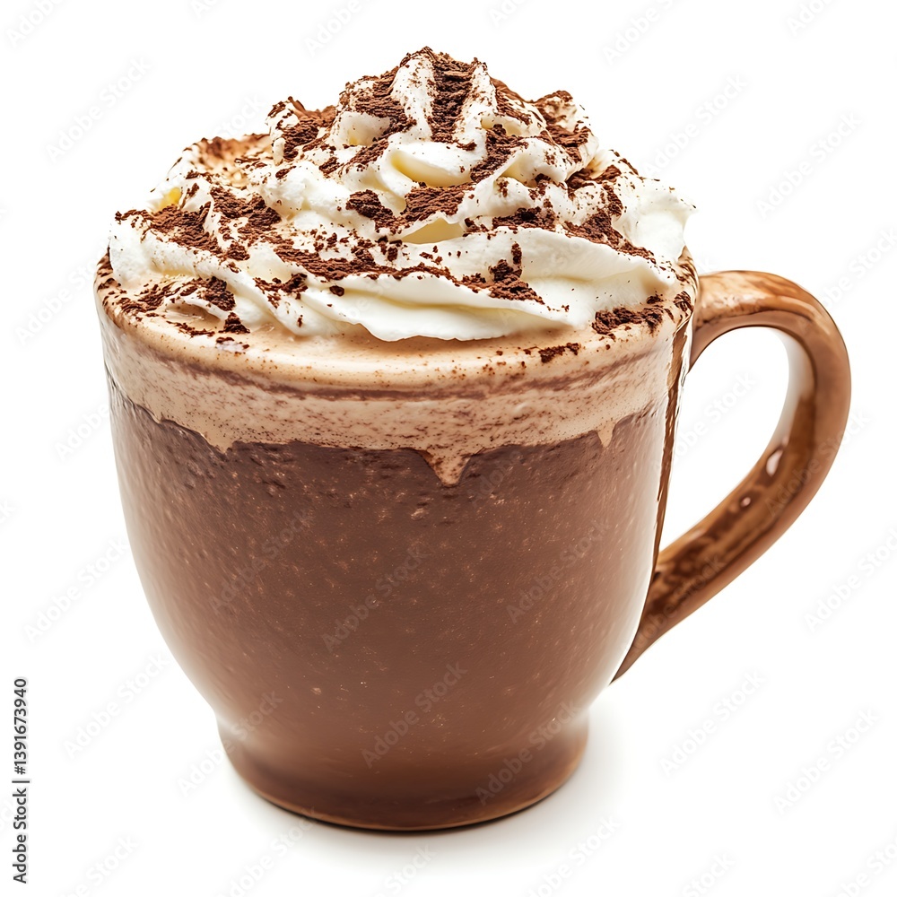 Cozy Cocoa Delight: A comforting cup of rich, dark cocoa, crowned with a cloud of whipped cream and chocolate shavings, a moment of pure indulgence. Cozy Cocoa Delight: A comforting cup of rich, dark cocoa, crowned with a cloud of whipped cream and chocolate shavings, a moment of pure indulgence.