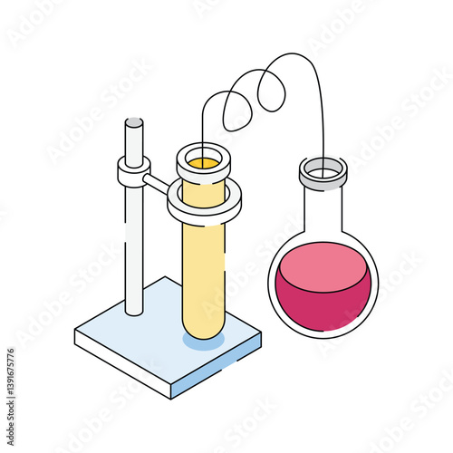 Easy to edit isometric style icon showing lab distillation setup