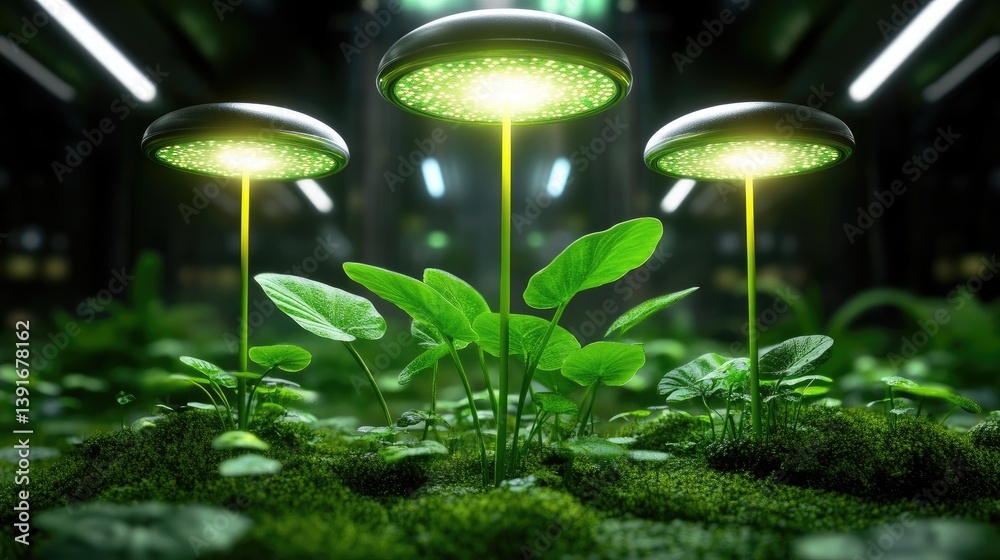Futuristic cyber jungle where bioluminescent plants glow under artificial light Futuristic cyber jungle where bioluminescent plants glow under artificial light