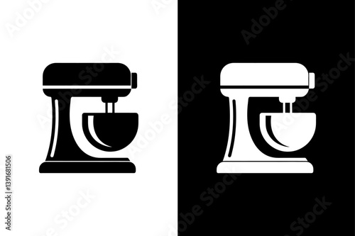Modern Stand Mixer Vector Silhouette Design in Black & White.