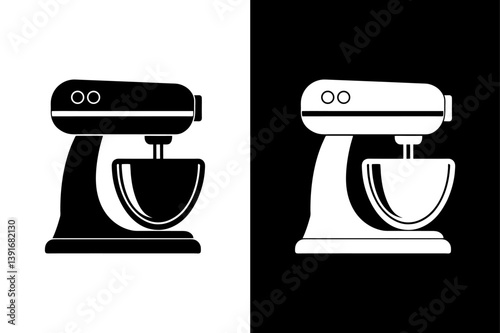 Black and White Vector Icon Kitchen Stand Mixer Silhouette.