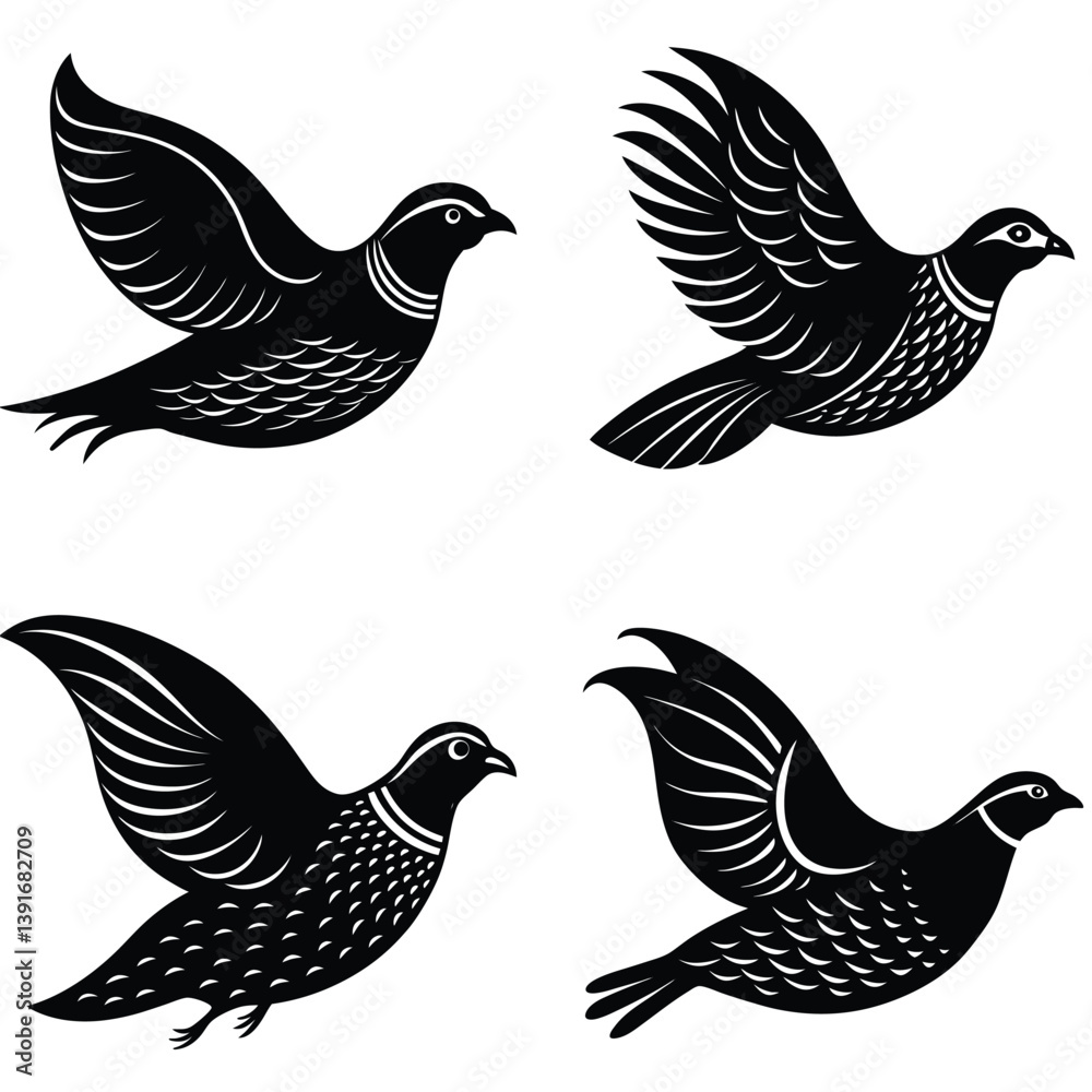 Obraz premium Quail Vector Silhouetted Bundle Set Collection. Quail Bird