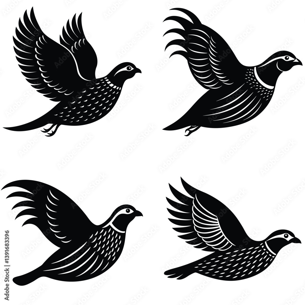 Fototapeta premium Quail Vector Silhouetted Bundle Set Collection. Quail Bird