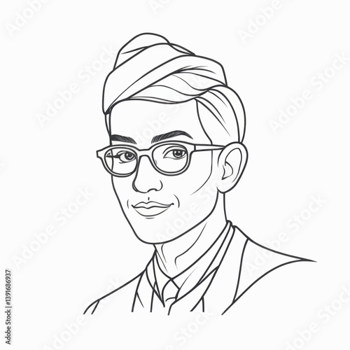 Line art portrait of a person wearing glasses and headwear a stylish illustration
