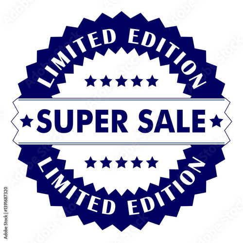 Limited edition super sales stamp icon in blue and whie transparent background