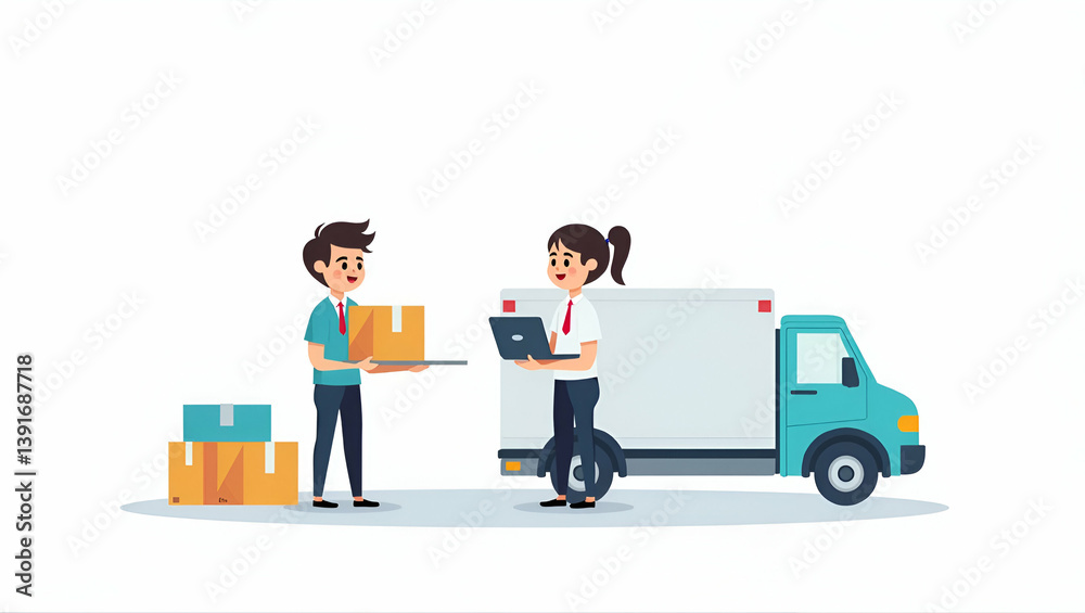 Obraz premium Innovative Robotic Logistics Solutions: Smart Automation & Digital Tracking for Streamlined Supply Chain Operations | Cute Vector Illustration