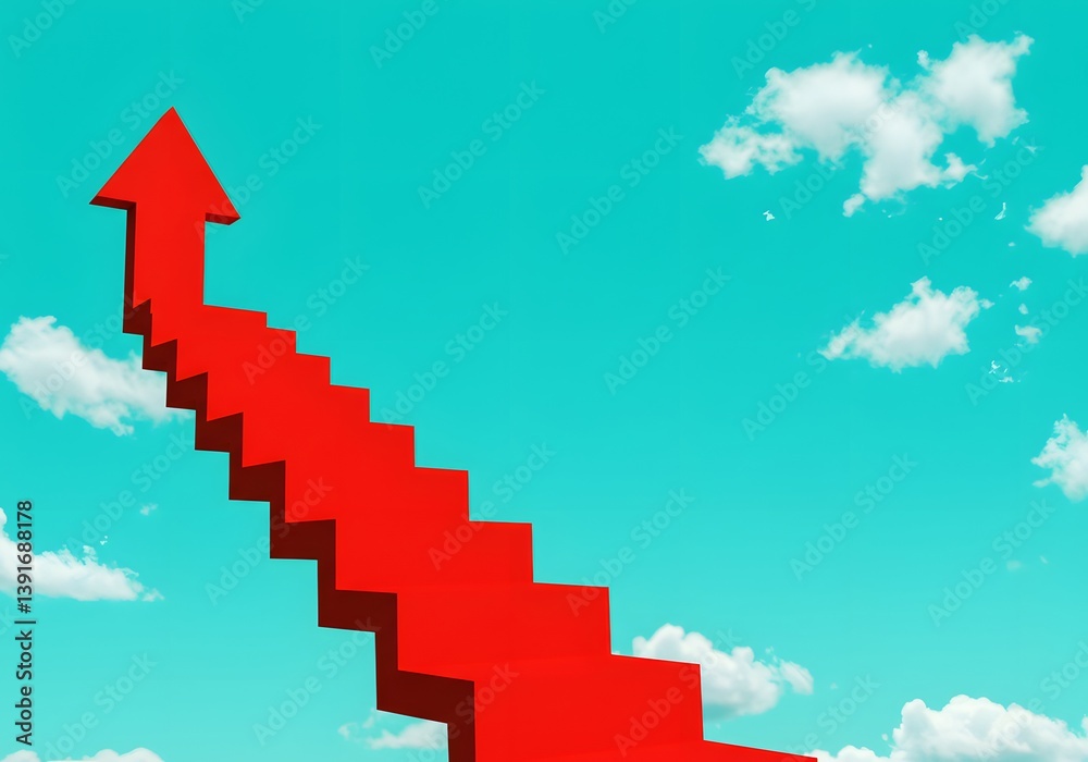 Fototapeta premium Red Stairway to Success: Aspiration, Growth, and Achievement in a Sky of Opportunity