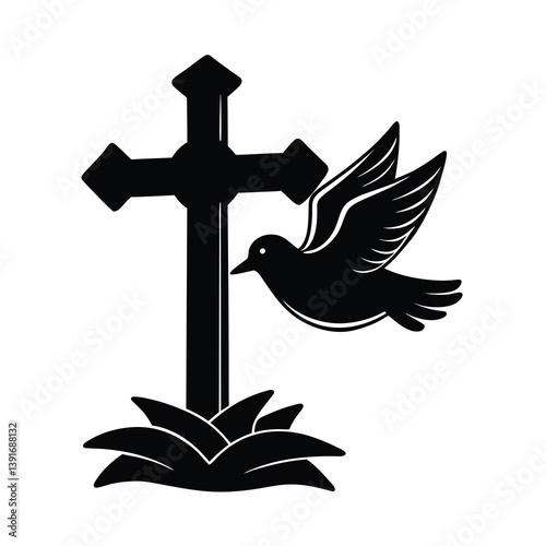 wooden cross with a dove flying over