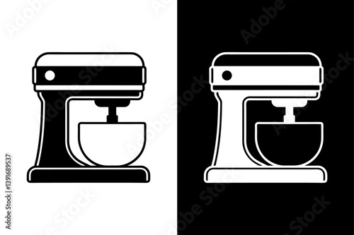 Black & White Stand Mixer Vector Icon Kitchen Appliance Silhouette.