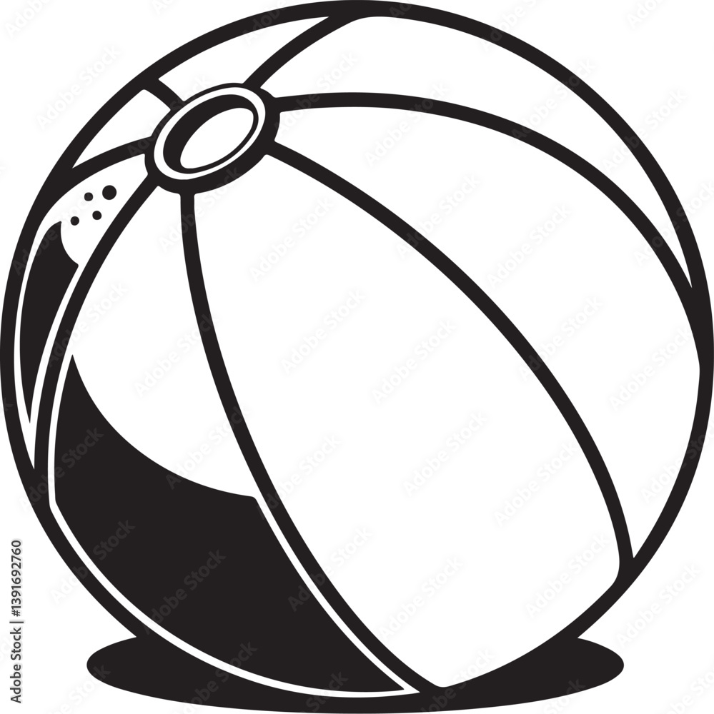 Beach Ball Black and White Vector Illustration, Sketch Drawing Line Linear Symbol Icon Engraving, Hand-drawn Isolated Beach Ball Black and White Vector Illustration, Sketch Drawing Line Linear Symbol Icon Engraving, Hand-drawn Isolated