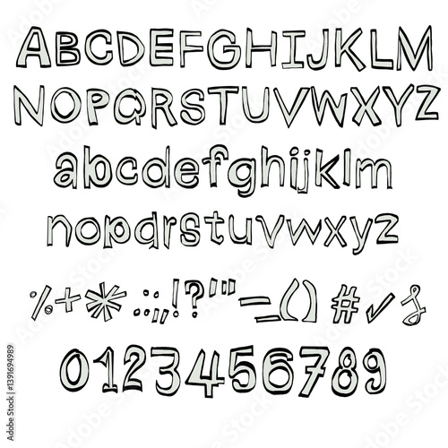  ABC alphabet fonts  with character and number 0-9  handwriting colorful   transparent background