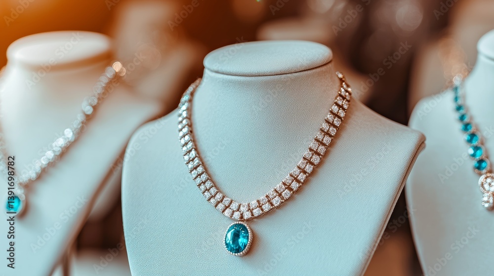 Elegant display of luxury jewelry featuring sparkling diamonds and a turquoise pendant Elegant display of luxury jewelry featuring sparkling diamonds and a turquoise pendant