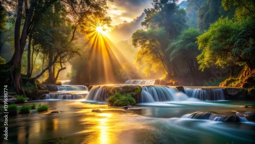 Wallpaper Mural Sunlit Waterfall in Lush Forest Torontodigital.ca